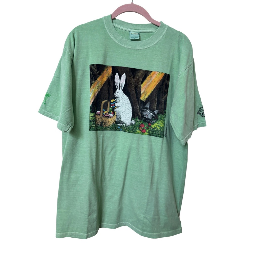 Crazy Shirts B Kliban Cat Easter Rabbit Graphic T-Shirt Green Mens Large